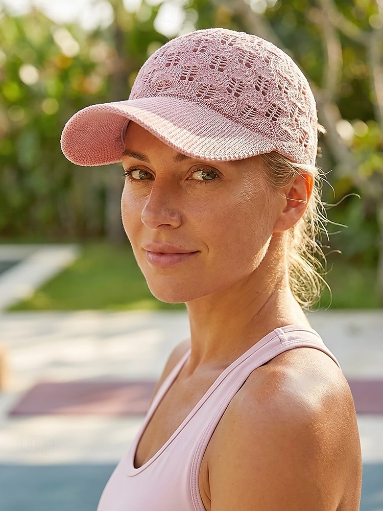 Boné de beisebol feminino de crochê, chapéu de verão respirável em malha de poliéster, boné de renda ajustável, chapéu leve com proteção solar para viagens, caminhadas, jardinagem e uso casual ao ar de 2026 por $14.99 –P4