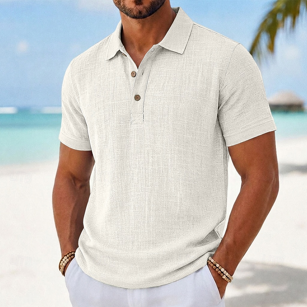 Per uomo Camicia di lino Polo Casuale Vacanza Classico Manica Corta Moda Tinta unica Semplice Bottoni Estate Primavera Vestibilità regolare Bianco Nero Verde chiaro Blu marino Cachi Grigio Camicia di del 2026 a $21.99 –P7