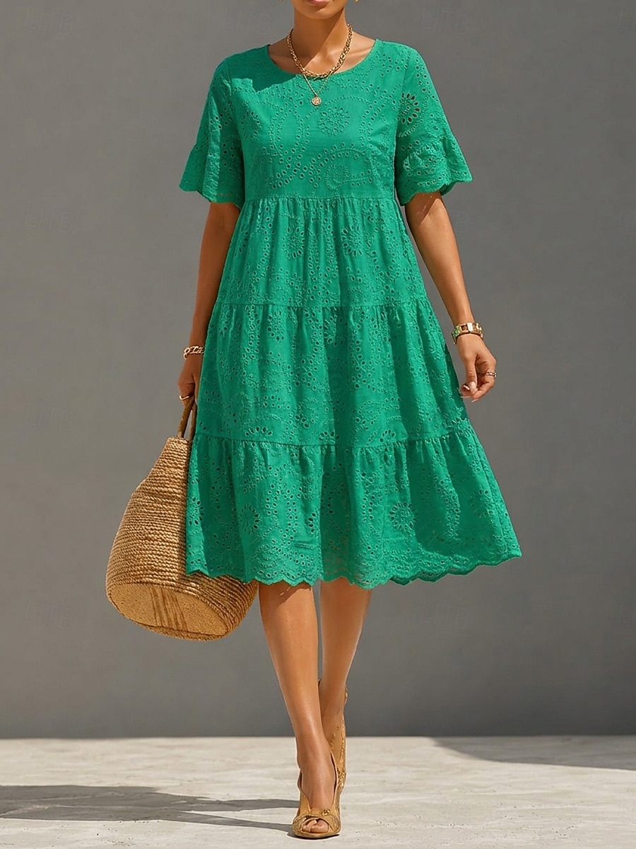 Per donna Abito Midi Abito in Pizzo Abito a trapezio Casual Quotidiano Uscire Vestibilità regolare Semplice Manica Corta Girocollo Bianco Giallo Rosa Azzurro cielo Estate Primavera del 2026 a $41.99 –P5