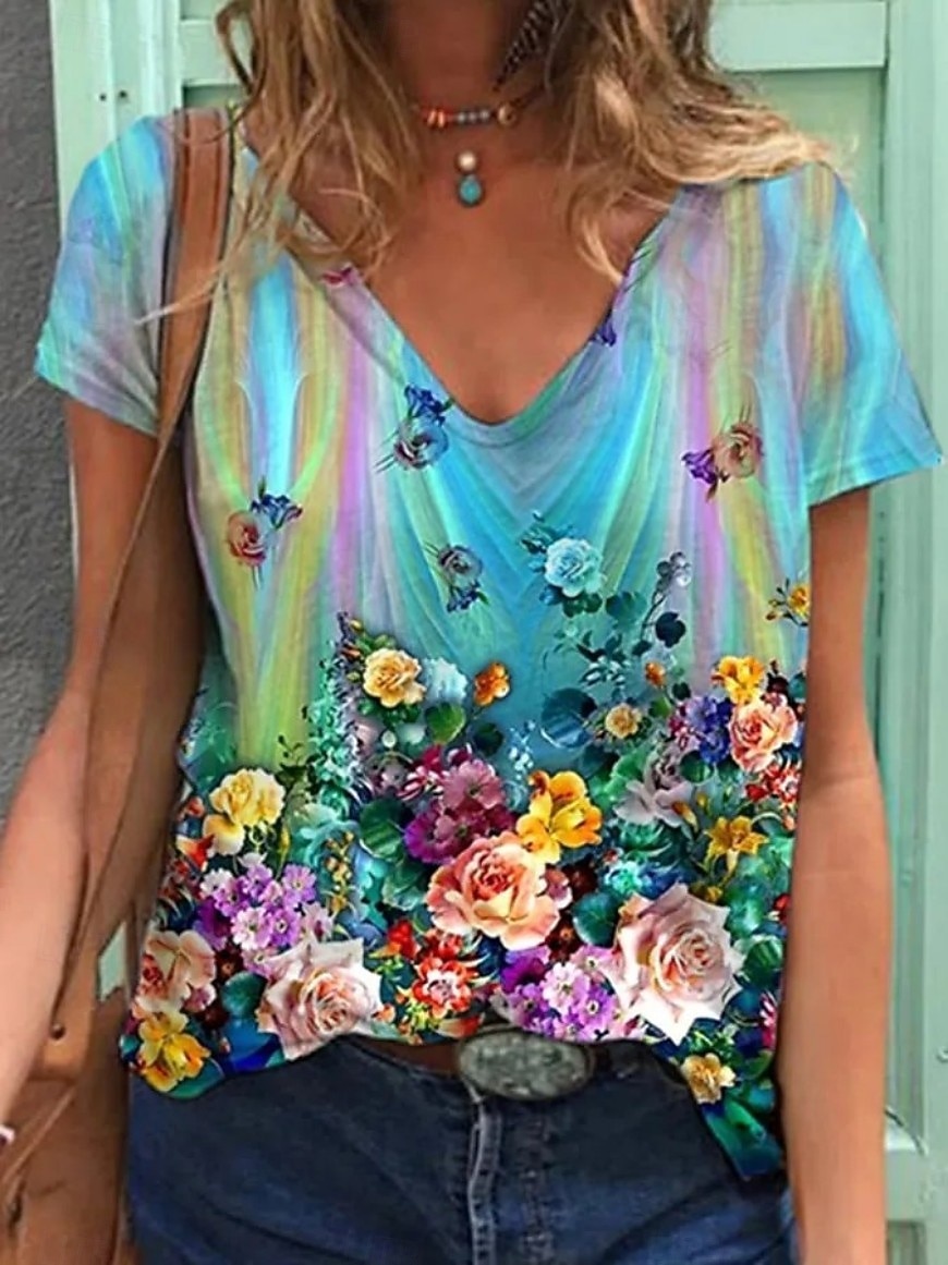 Per donna Maglietta Stampato Floreale Grafico Piante Vintage Elegante Classico Manica Corta Scollo a V Top Regolari Casuale Quotidiano Viola chiaro Viola Viola Estate Primavera Autunno Inverno del 2026 a $21.99 –P1