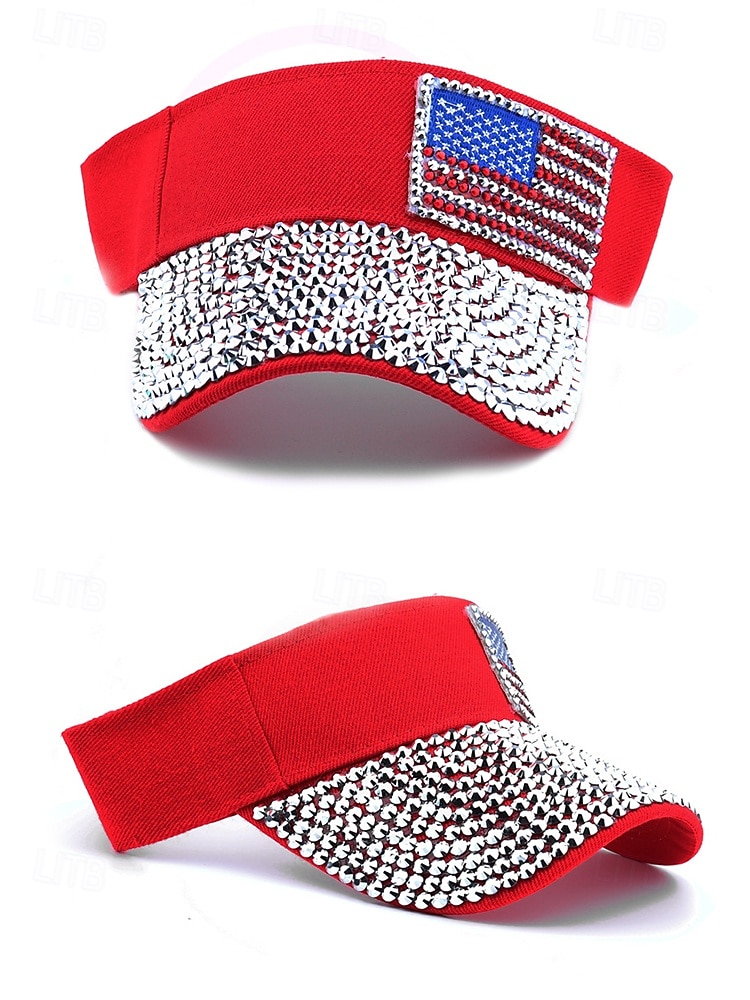 Cappello da donna con visiera patriottica e strass, in poliestere, regolabile, con parte superiore aperta, berretto estivo multicolore con bandiera americana per il 4 luglio, il giorno del 2026 a $11.99 –P9