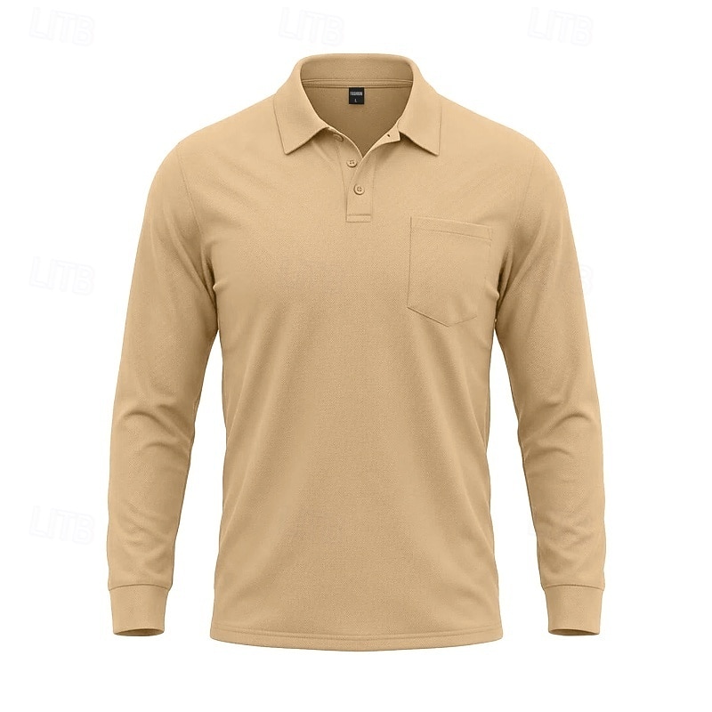 Per uomo Tinta unita Maglietta sportiva Polo da golf Maglia da tennis Maglietta da tennis Manica Lunga Tasca Bottoni Leggero Elastico Traspirante Tennis Golf Corsa Colletto a Camicia Top Bianco Cachi del 2026 a $7.99 –P9