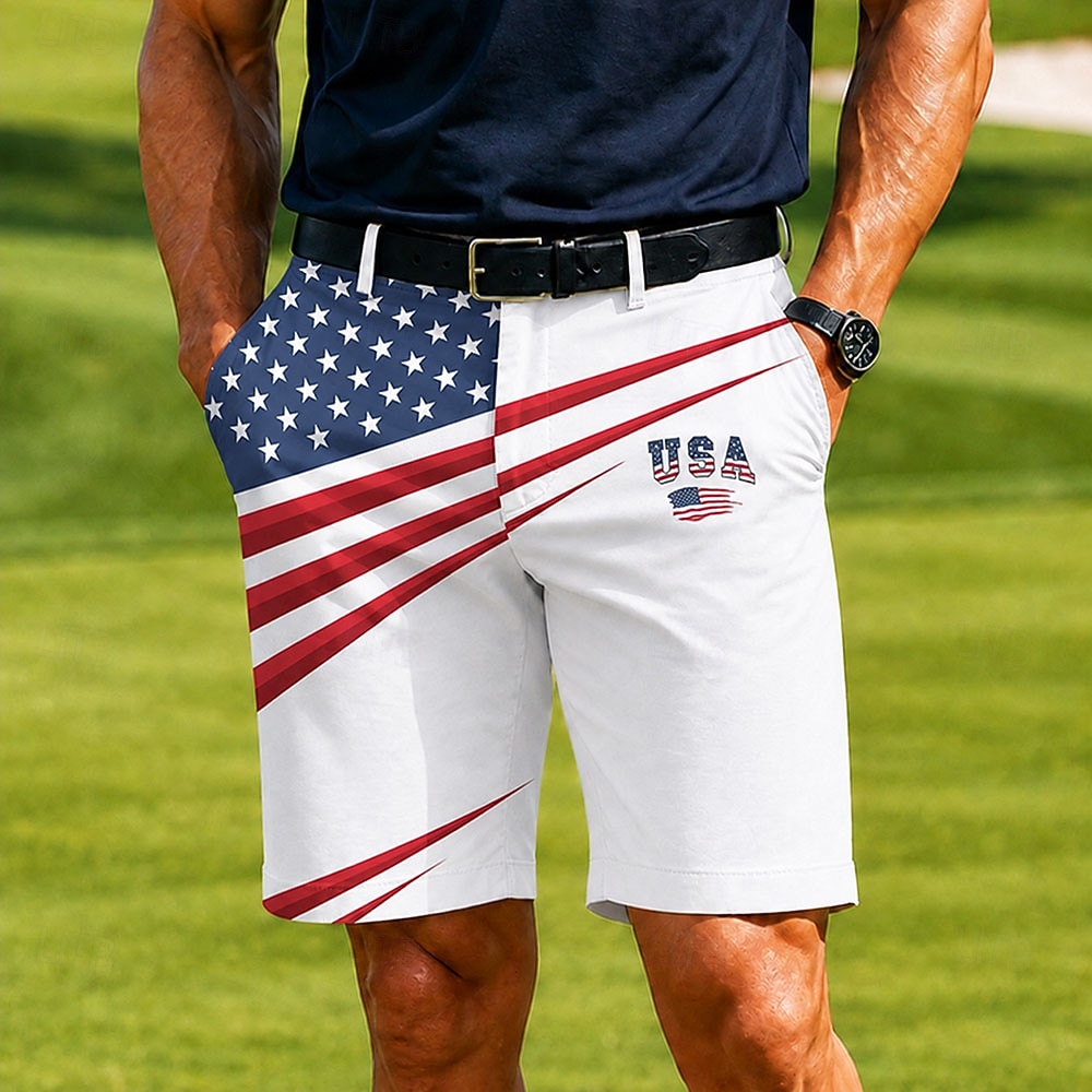 4th of July 2026 250th Men's Star American US Flag Bermuda Shorts Casual Shorts Golf Shorts Mid Waist Business Casual Work Golf Festival Flat Front Shorts with 4 Pockets Designer Clothing Apparel 2026 - $25.99 –P1