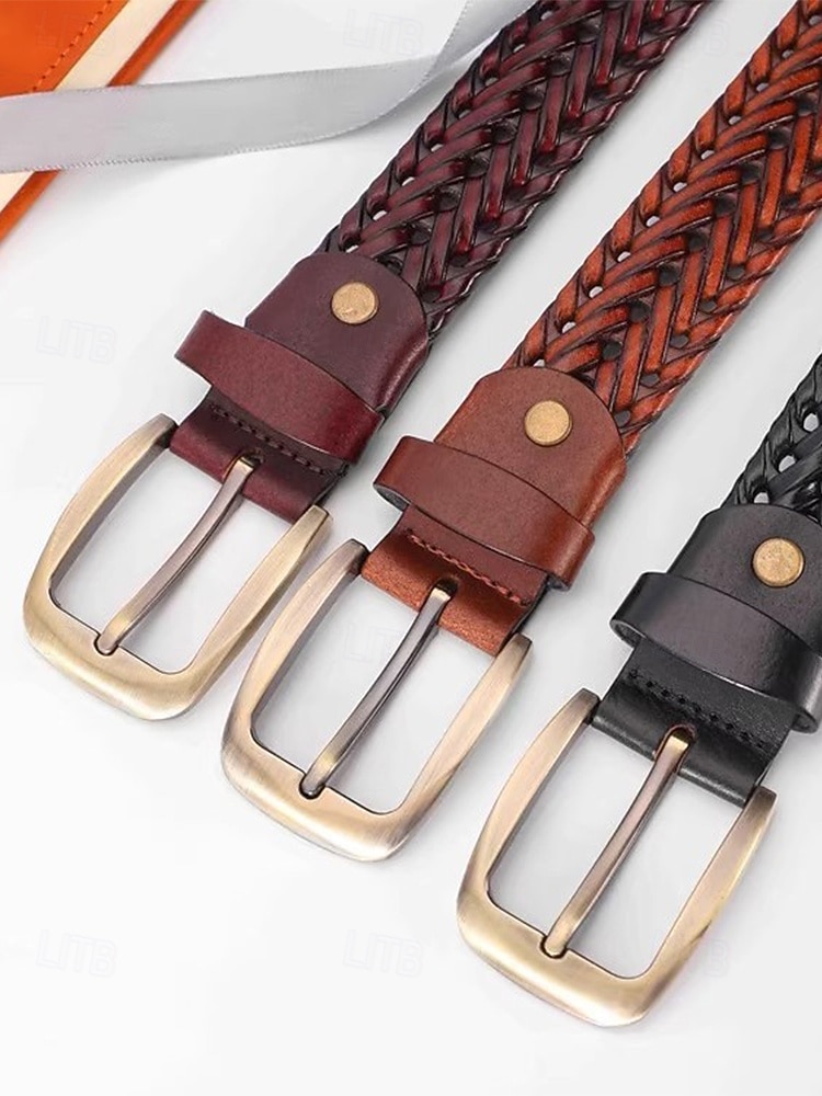 Handgemaakte gevlochten leren herenriem, verstelbare taille, geweven riem van echt leer, geschikt voor casual gelegenheden, zakenreizen en vakanties, in zwart, bruin of koffiekleur. 2026 - $18.99 –P4