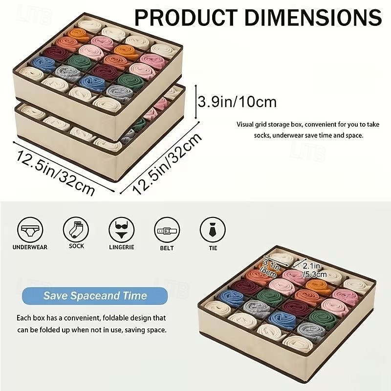 Paquete de 2 organizadores de cajones plegables de 24 compartimentos con ganchos: caja portátil para guardar calcetines y ropa interior, ideal para cables y mandos a distancia. Solución de 2026 - $14.49 –P4