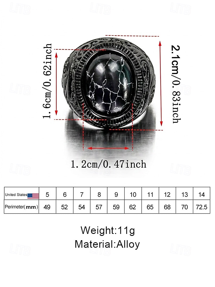 Men's Vintage Tiger Eye Stone Ring, Black Alloy Engraved Band, Bohemian Ethnic Style Statement Ring, Masculine Jewelry for Summer Travel, Casual & Festival Wear 2026 - $7.99 –P8