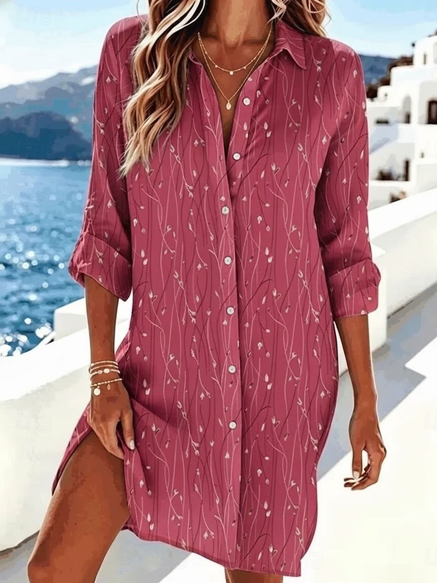 Per donna Abito al ginocchio Abito Camicia Vacanza Compleanno Casual Spiaggia Vestibilità regolare Floreale Grafico Astratto Manica Lunga Bavero Blu Rosa Verde Estate Primavera del 2026 a $49.99 –P2