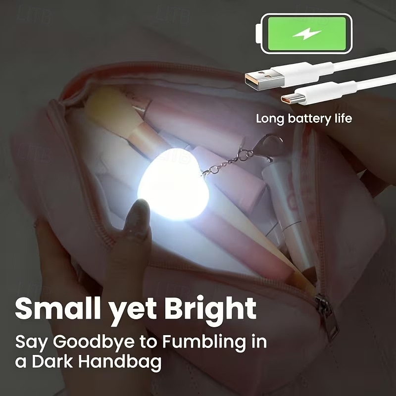 LED Purse Light Heart Shape Keychain, Portable Automatic Sensor & Touch Control Handbag Light for Women Girls, Backpack Light Charm Decoration, Find Items in Dark Bag Easily, Small Heart Gift Idea 2026 - $10.99 –P1