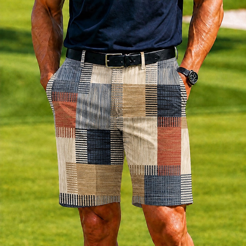 Per uomo Geometrico Plaid Color-blocking Bermuda Pantaloncini casual Pantaloncini da golf Misura del girovita medio Business Casual Lavoro Golf Vacanza al Mare Pantaloncini a vita piatta con 4 tasche del 2026 a $25.99 –P1