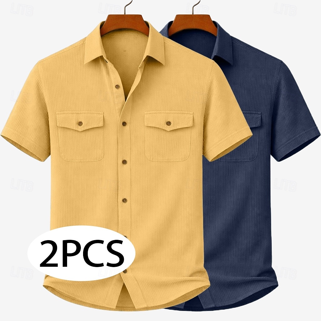 Da uomo Camicia Camicia casual Camicia di Velluto a Coste Camicia con Bottoni Bianco + giallo Beige + nero Bianco+Beige Verde militare + nero Blu navy + giallo Manica Corta Semplice Colletto a Camicia del 2026 a $37.99 –P6