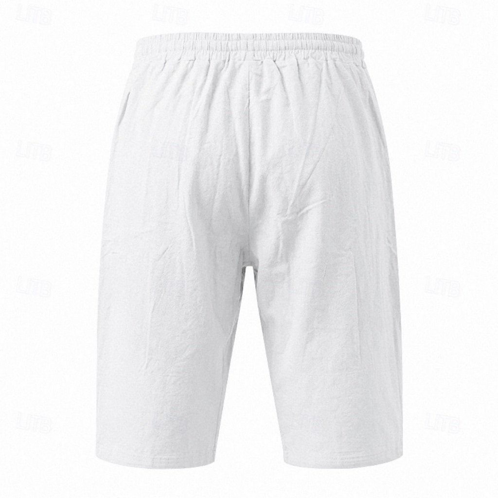 Men's Capri shorts Linen Pants Summer Pants Beach Pants Drawstring Pocket Elastic Drawstring Waist Solid Color Comfort Breathable Calf-Length Daily Outdoor Beach Vacation Fashion White Khaki Inelastic 2026 - $22.99 –P5