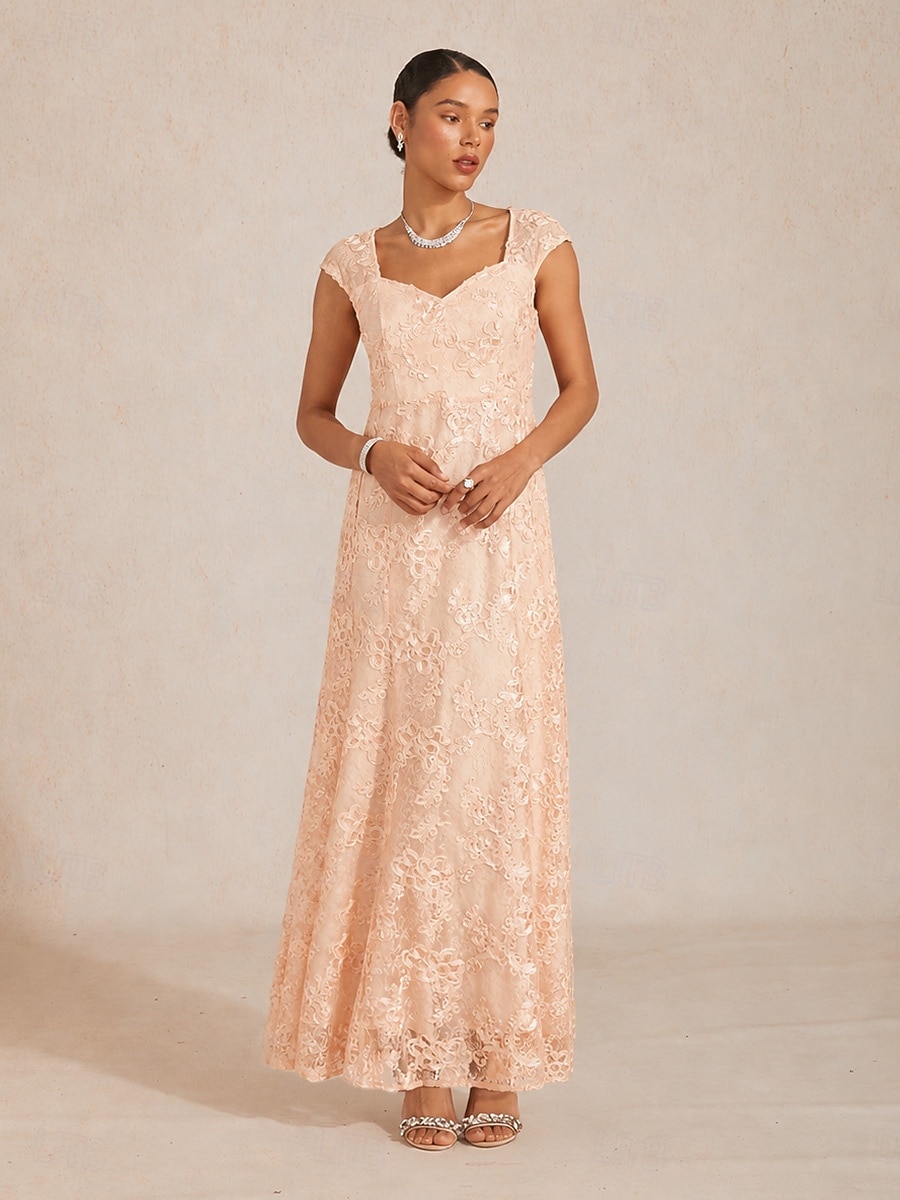 Women's Maxi Dress Sheath Dress Trumpet Mermaid Dress Lace Embroidered Sequins Elegant Wedding Guest Cocktail Party Floral Short Sleeve V Neck Pink Summer Spring Fall 2026 - $99.99 –P2