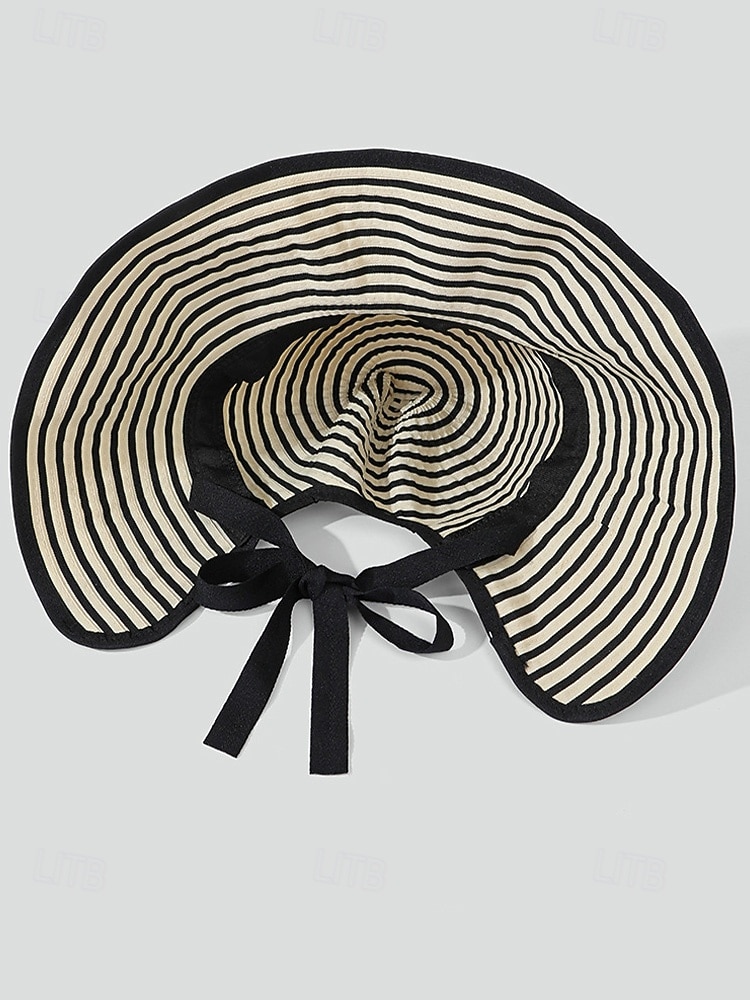 Women's Striped Foldable Sun Hat, Wide Brim Polyester Beach Hat for Women, Packable Summer Travel Vacation Cap, Elegant UV Protection Hat 2026 - $11.99 –P7