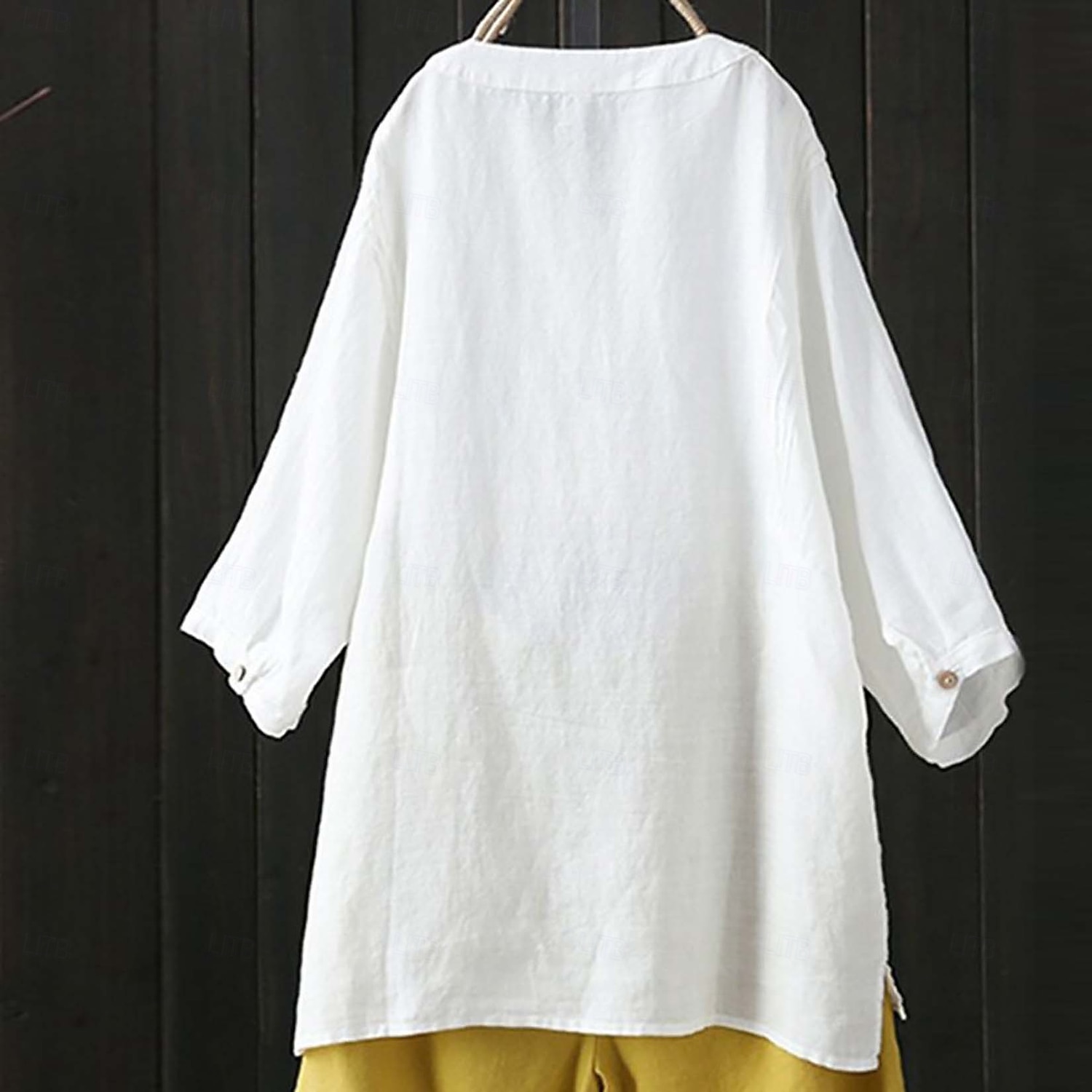 Camicie da donna 100% cotone con bottoni, tinta unita, vintage, maniche lunghe, scollo a V, top lunghi, casual, rosa chiaro, curcuma, nero, verde oliva, rosso, primavera del 2026 a $8.99 –P1