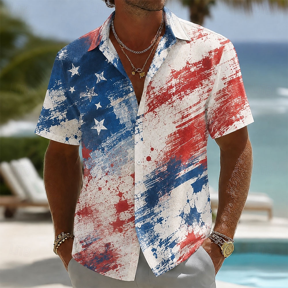 2026 250th Camasa pentru Barbati cu Steagul American Camasa de Vara Camasa cu Buton Camasi cu Maneca Scurta Patriotica Activitati in Aer Liber Festival Vara Primavara Curea Guler Albastru Albastru 3 2026 - $25.99 –P4