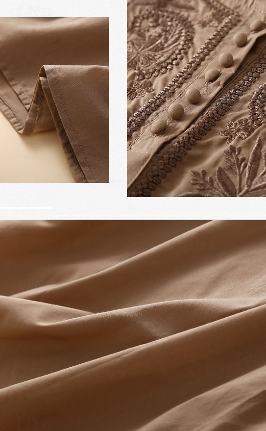 Women's Shirt Eyelet Top Boho Shirt Lace Shirt Lace Embroidered Elegant Bohemia Vacation 3/4 Length Sleeve Long Tops Casual Blue White Yellow Orange Brown Summer Spring 2026 - $24.99 –P4