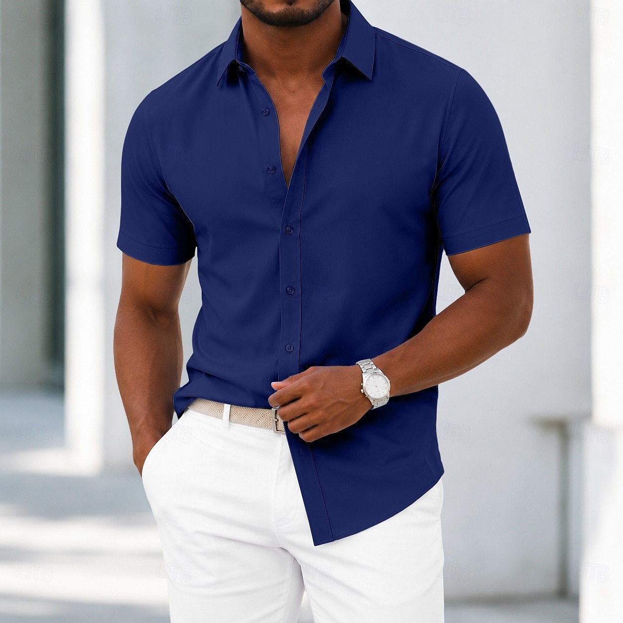 Per uomo Camicia Camicia elegante Camicia non stiro Camicia con Bottoni Semplice Casuale Quotidiano Bianco Blu chiaro Nero Rosa Manica Corta Collo ripiegato Estate Primavera Abbigliamento Classico del 2026 a $27.99 –P5