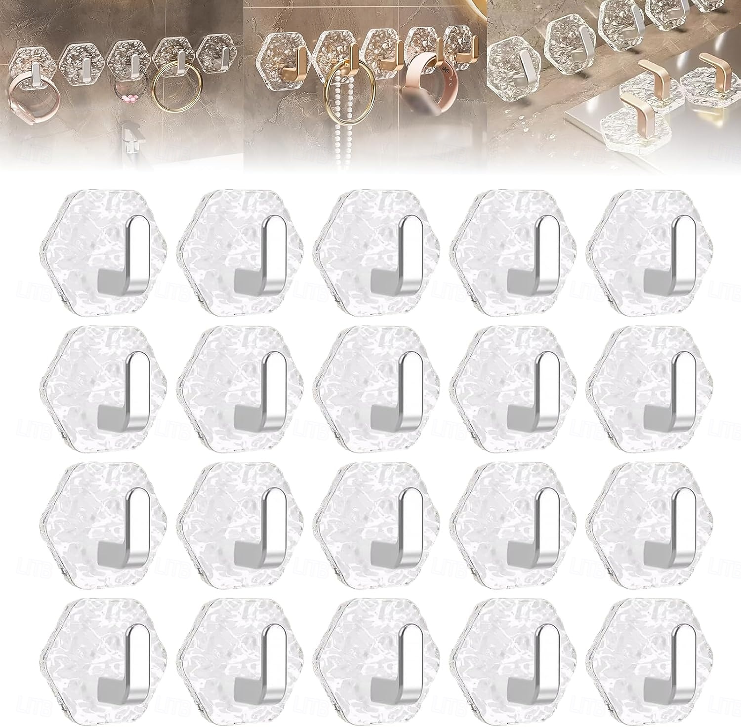 15/20 PCS Water Ripple Hexagonal Self Adhesive Hooks, No-Drill Waterproof Wall Hooks for Bathroom Kitchen, Heavy Duty Acrylic Glacier Ripple Hook for Towels Keys & Home Decor 2026 - $11.99 –P6