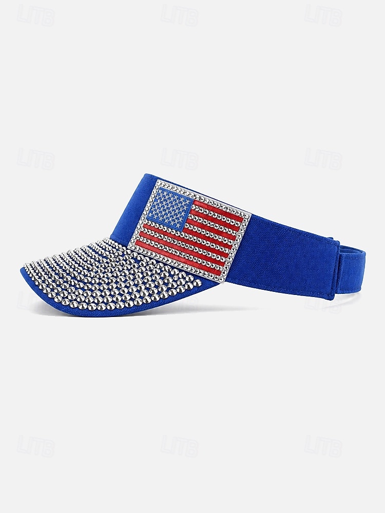 Cappello da donna con visiera patriottica e strass, in poliestere, regolabile, con parte superiore aperta, berretto estivo multicolore con bandiera americana per il 4 luglio, il giorno del 2026 a $11.99 –P6