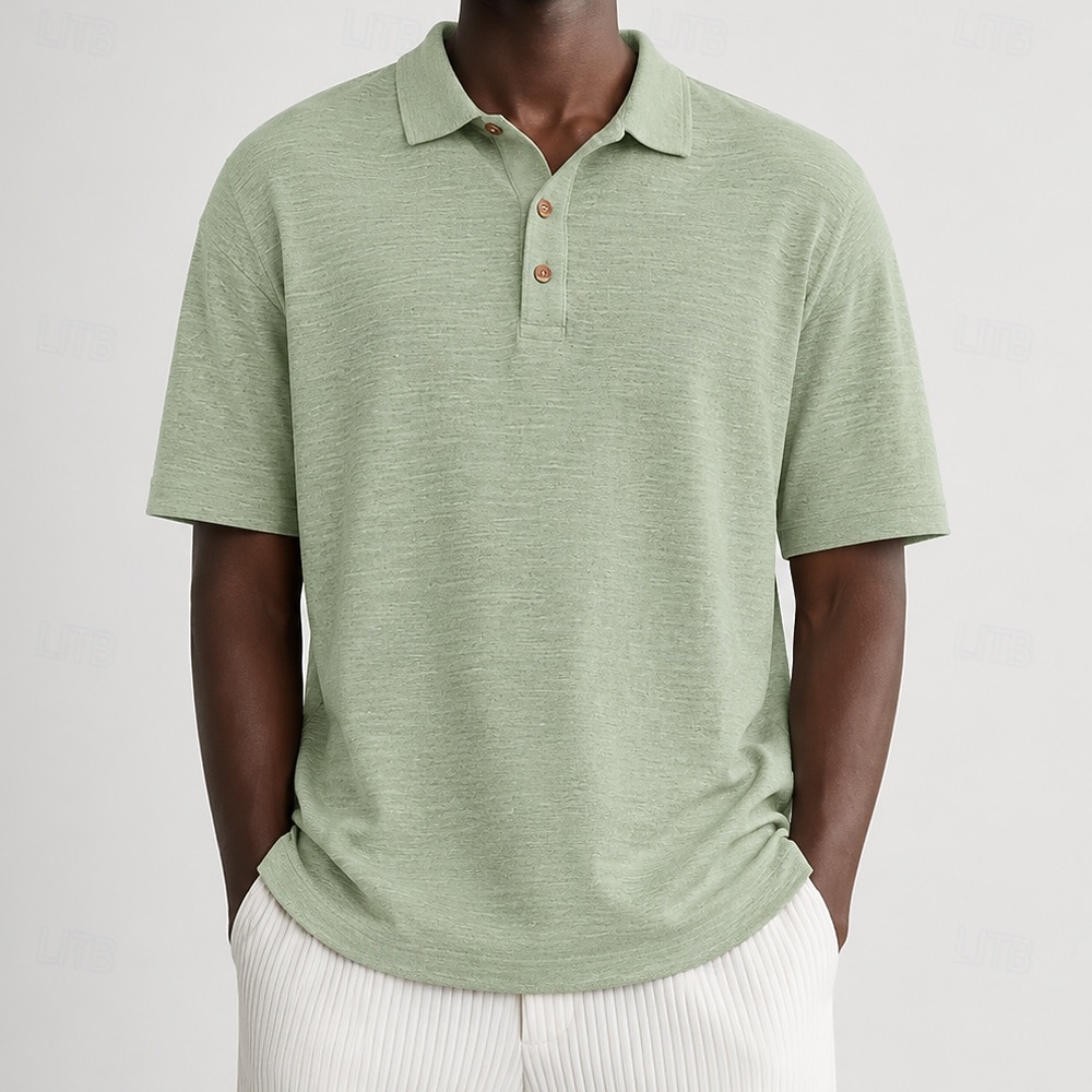 Homens Camisa de linho Camisas Polo Casual Férias Clássico Manga Curta Férias Moda Tecido Textura Botões Verão Primavera Azul Verde Camisa de linho de 2026 por $35.99 –P1