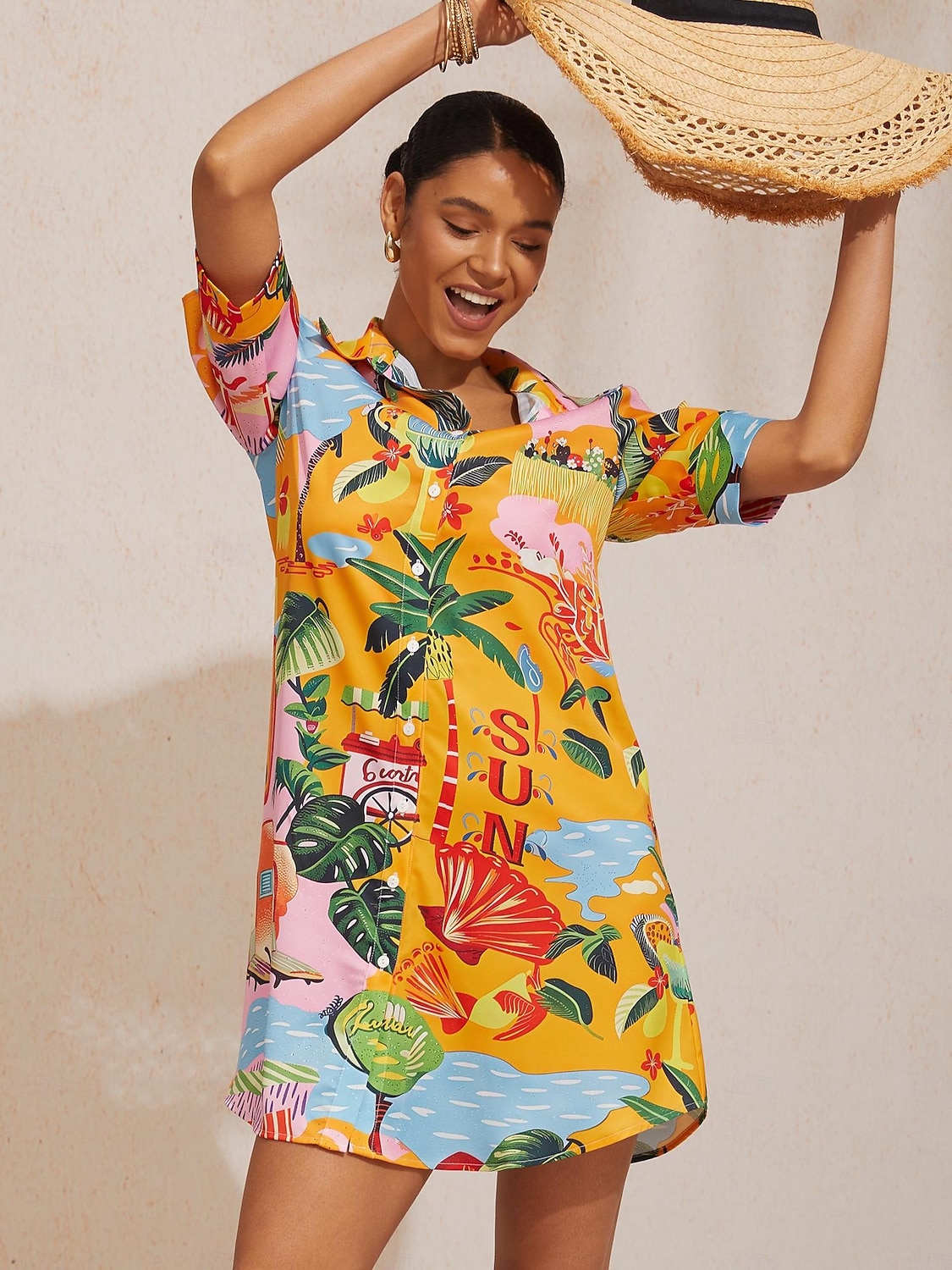 Rochie tip cămașă din satin mătăsos Summer Escape 2026 - $91.99 –P5