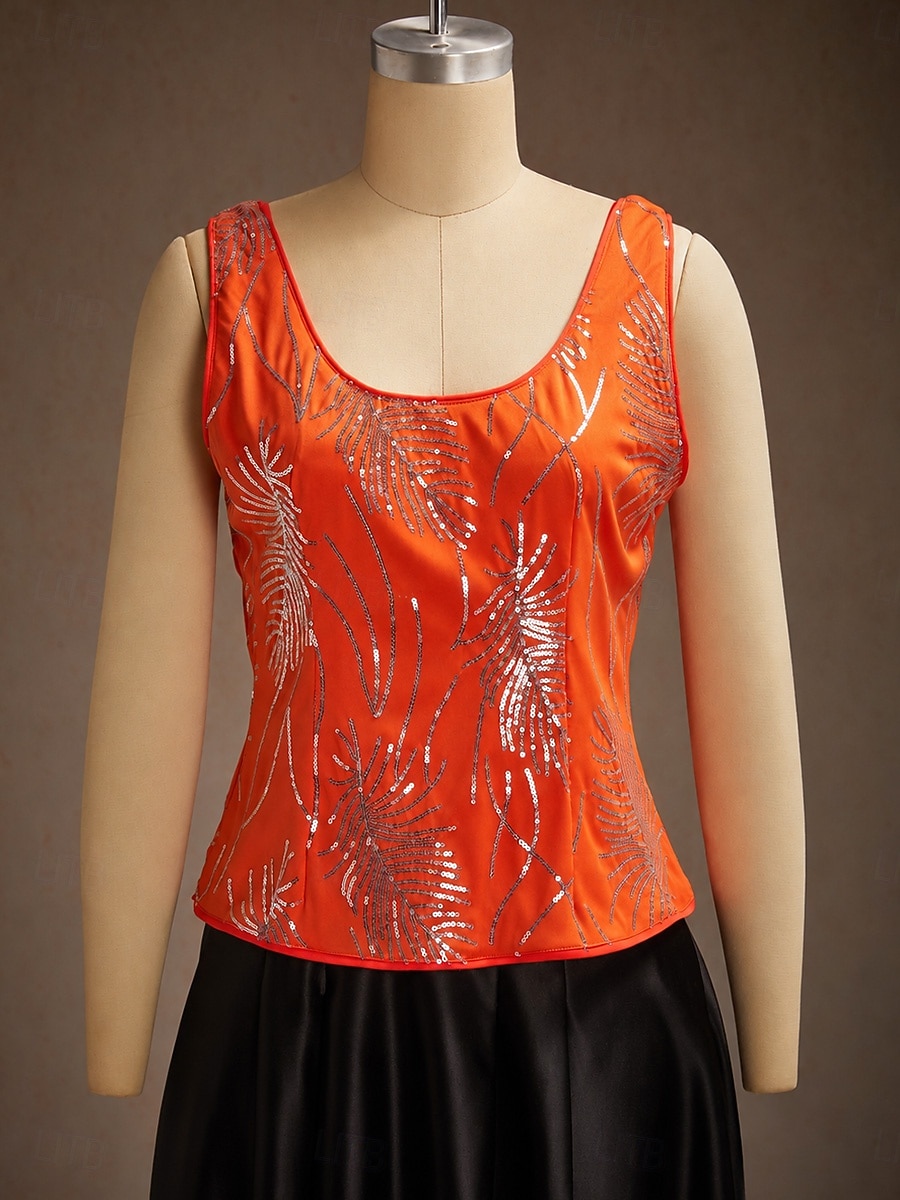 Women's Sequin Tops Twinset Sequins Feather Elegant 3/4 Length Sleeve Mandarin Collar Regular Tops Wedding Guest Orange Spring Fall 2026 - $93.99 –P6