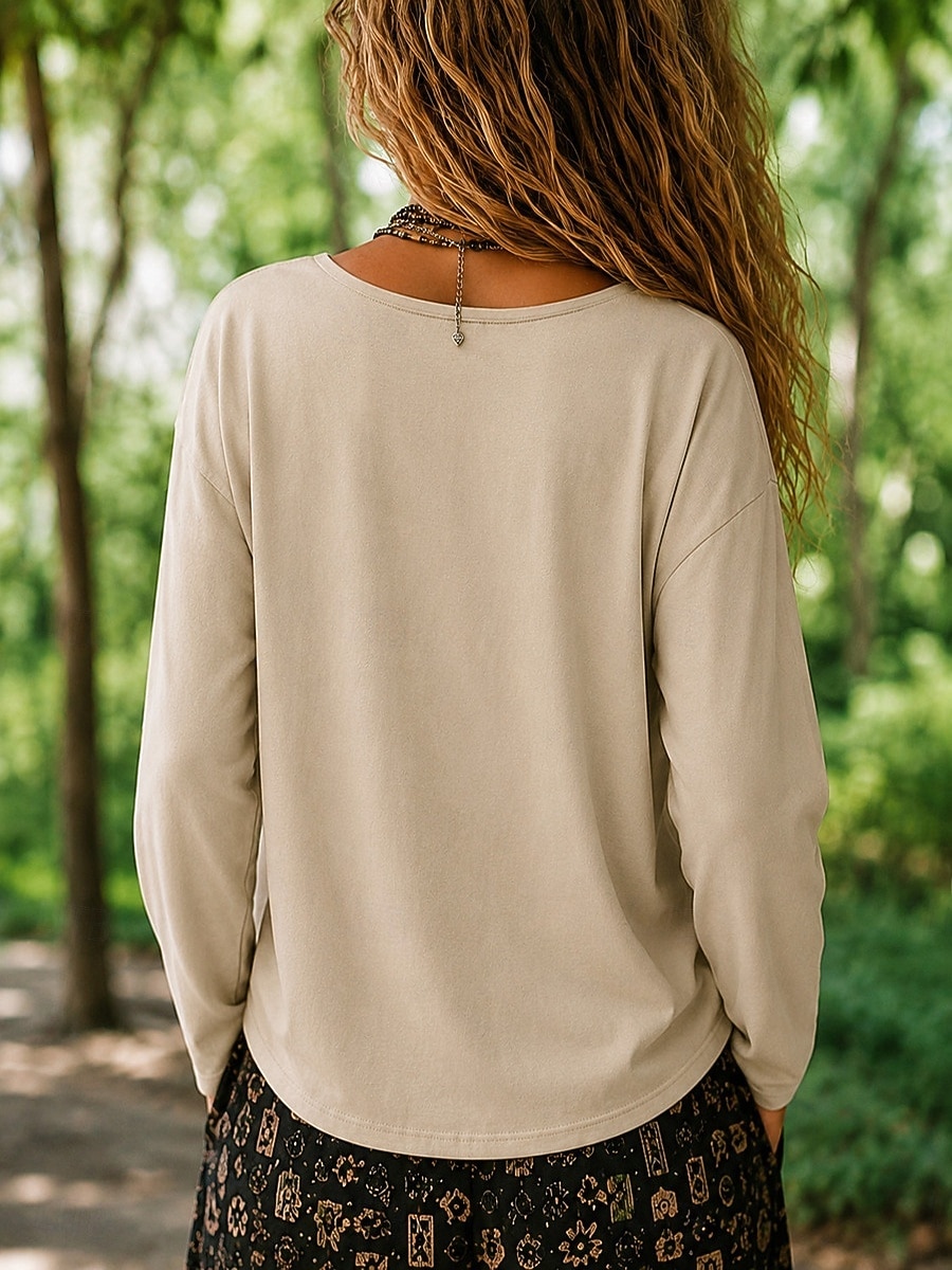Damskie Koszula Koszule lniane Koszula Boho Bluzka Haft Kwiaty Codzienny Boho Długi rękaw W serek Zwykłe topy Codzienny Święto Czarny Fuksja Pomarańczowy Morelowy Szary Lato 2026 - $23.99 –P8