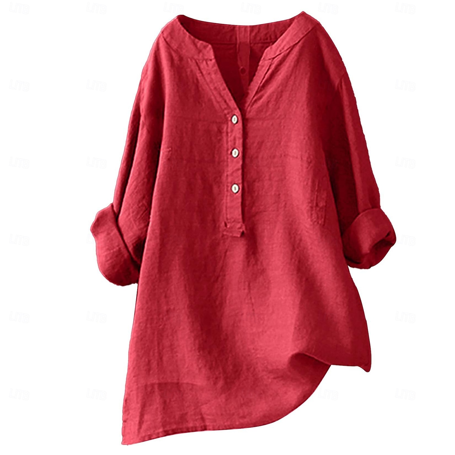 Camicie da donna 100% cotone con bottoni, tinta unita, vintage, maniche lunghe, scollo a V, top lunghi, casual, rosa chiaro, curcuma, nero, verde oliva, rosso, primavera del 2026 a $8.99 –P2