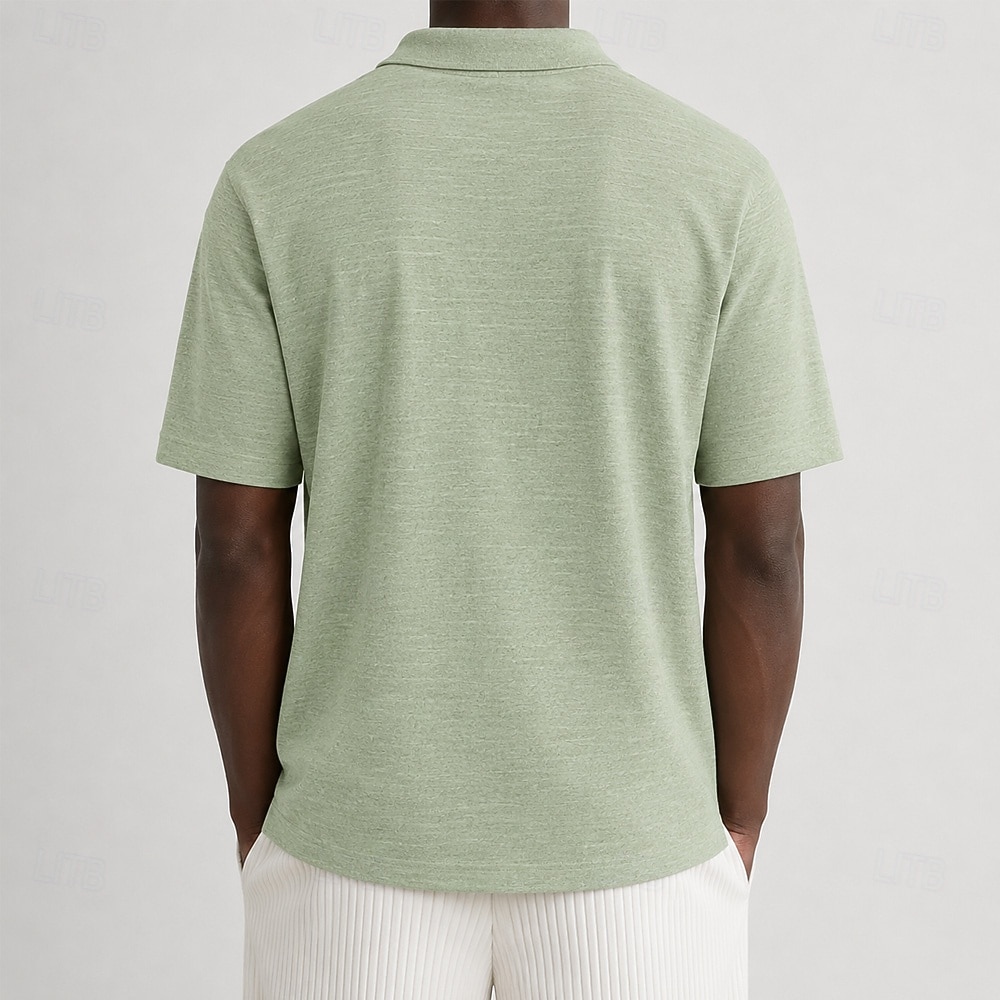 Homens Camisa de linho Camisas Polo Casual Férias Clássico Manga Curta Férias Moda Tecido Textura Botões Verão Primavera Azul Verde Camisa de linho de 2026 por $35.99 –P3