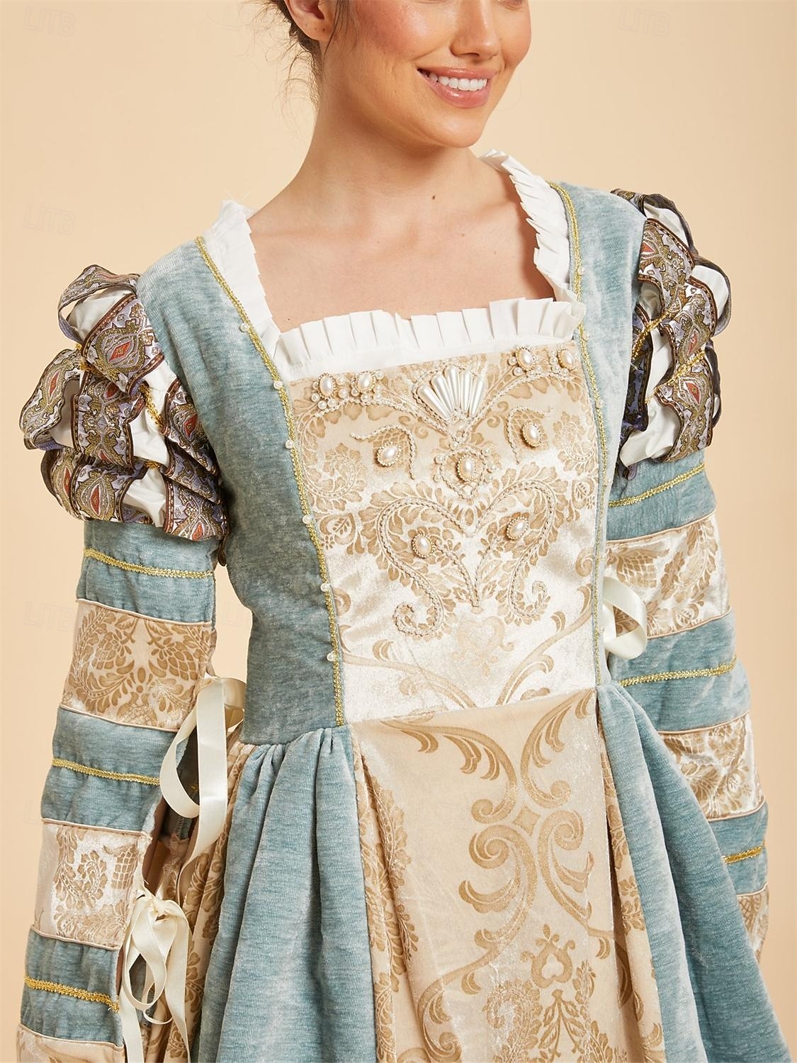 Retro Vintage Medieval Renaissance Floor Length Dress Gown Long Sleeves ...
