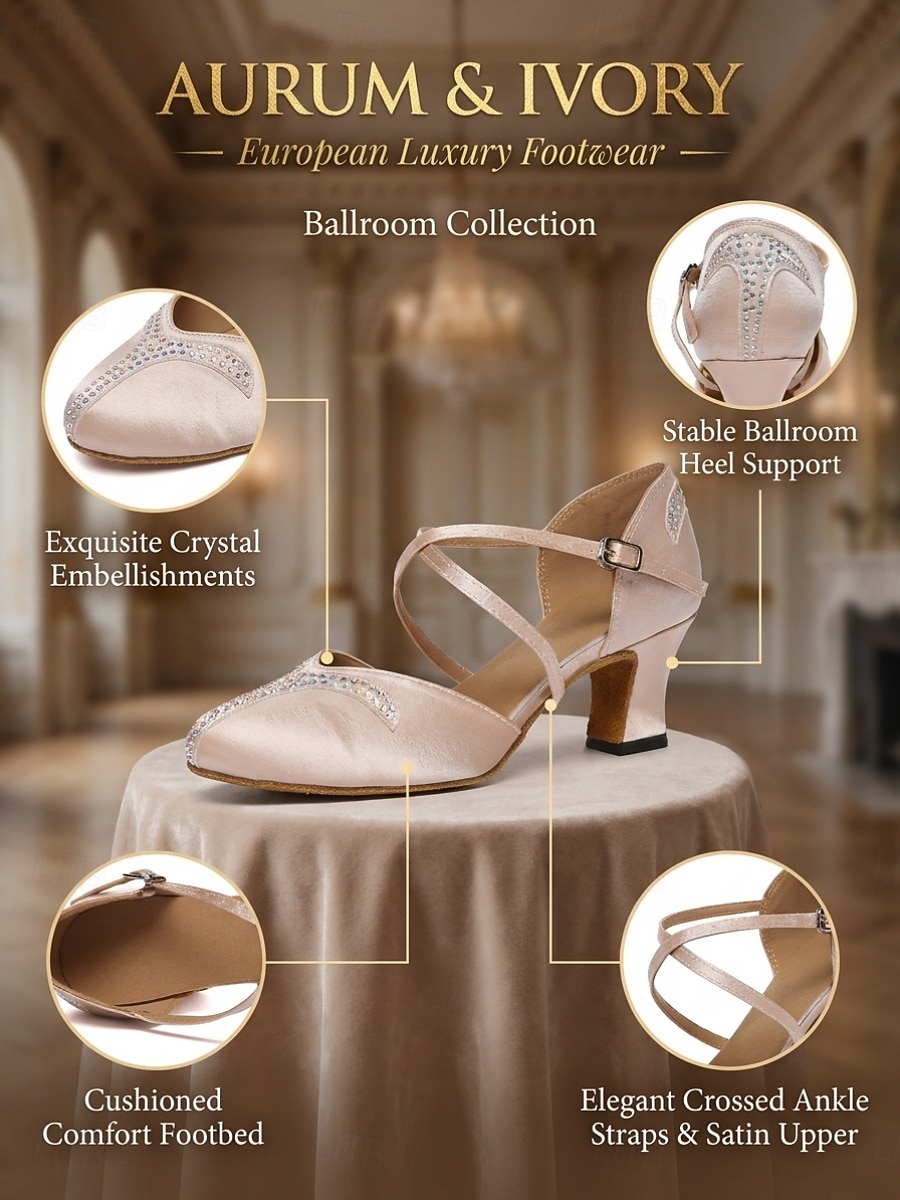 Women's Light Pink Rhinestone Satin Ballroom Dance Shoes – Closed Toe Dance Heels with Crystal Accents & with Cross Straps for Waltz, Foxtrot, Tango & Social Dancing 2026 - $54.99 –P4
