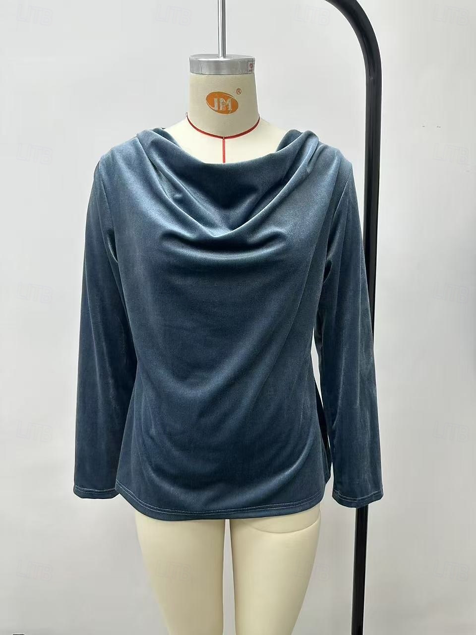 Damesblouse van fluweel met colkraag en lange mouwen, elegante raglanmouwen, zachte velours, casual, chique tuniek. 2026 - $24.99 –P12