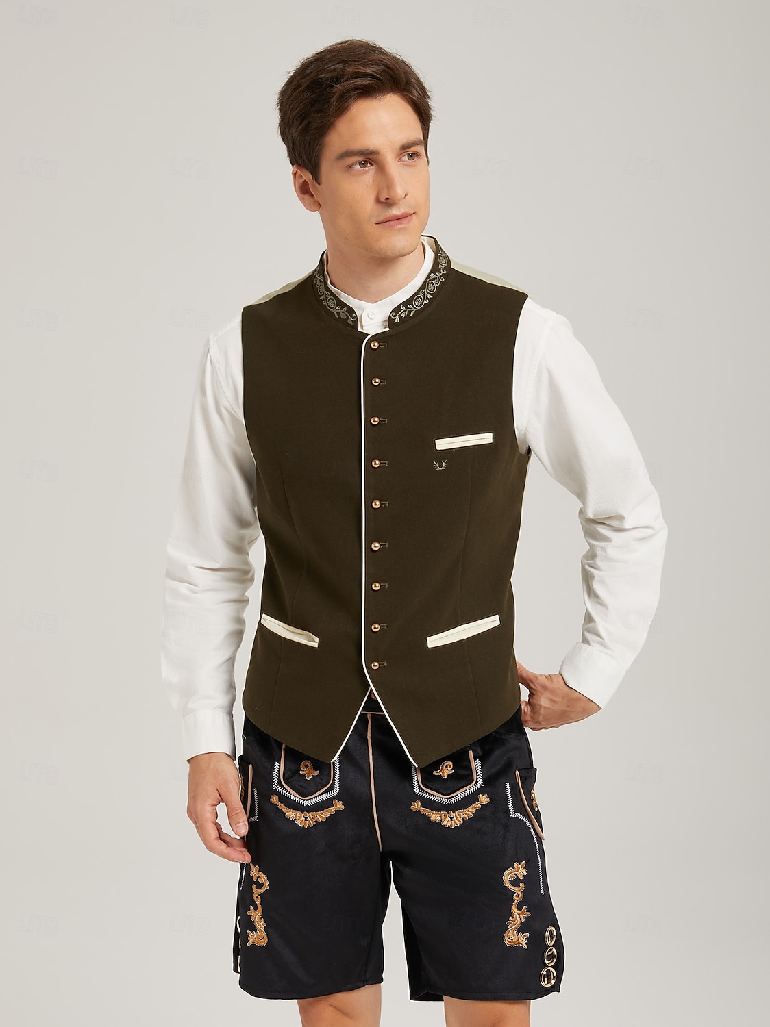 Oktoberfest Chaleco tradicional Chaleco tradicional bávaro Bordado Terciopelo Escote Chino Collar mandarín Alemán alpino Herencia prados Hombre Carnaval Festival de Cerveza Paño de estilo tradicional 2026 - $80.99 –P10