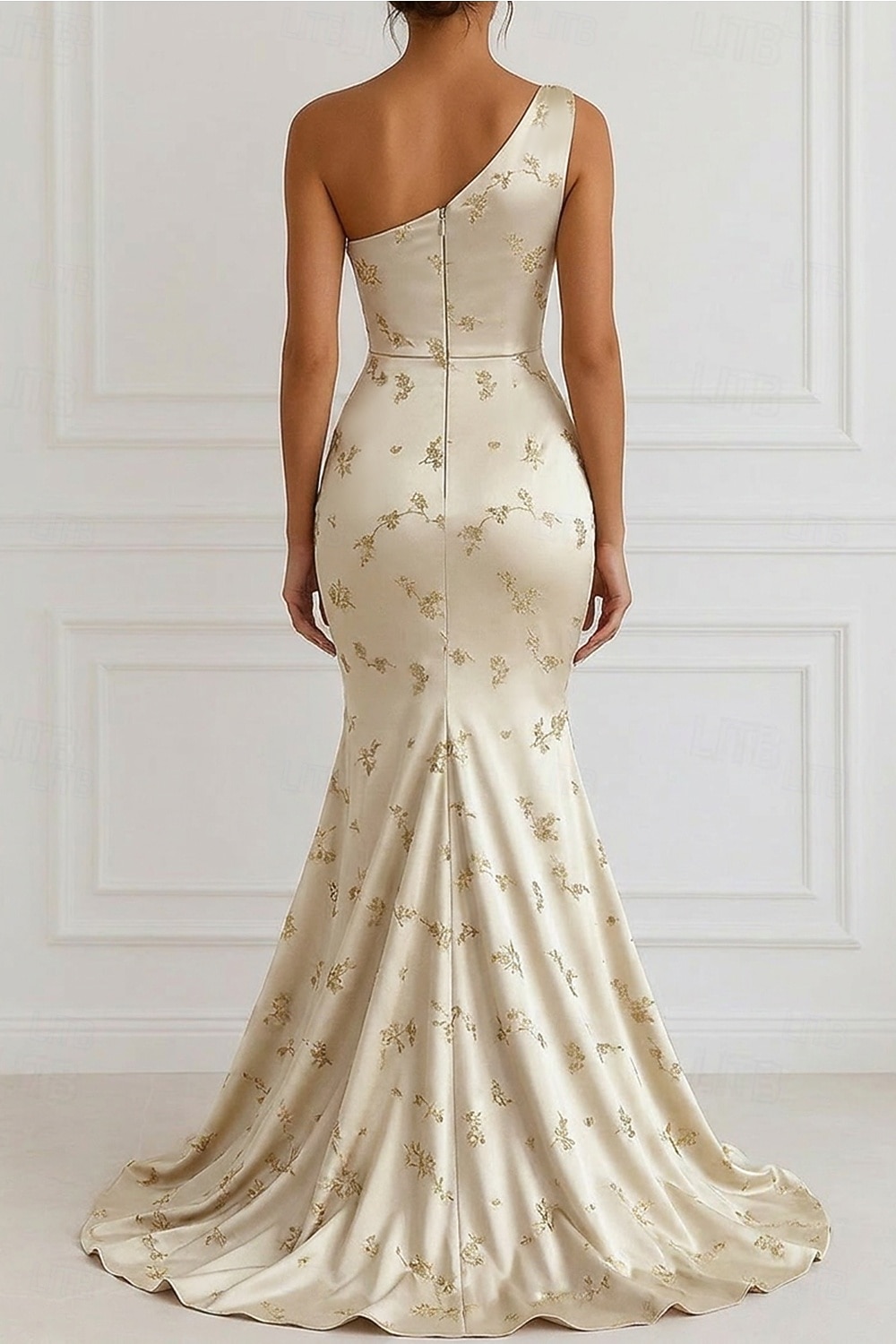 Meerjungfrauenschnitt Bodenlange Schleppe Abendkleid Elegant Blumen seidig Ärmellos Ein-Schulter Abendgesellschaft Gartenparty Satin Jacquard mit Gerafft 2026 - $205.89 –P3