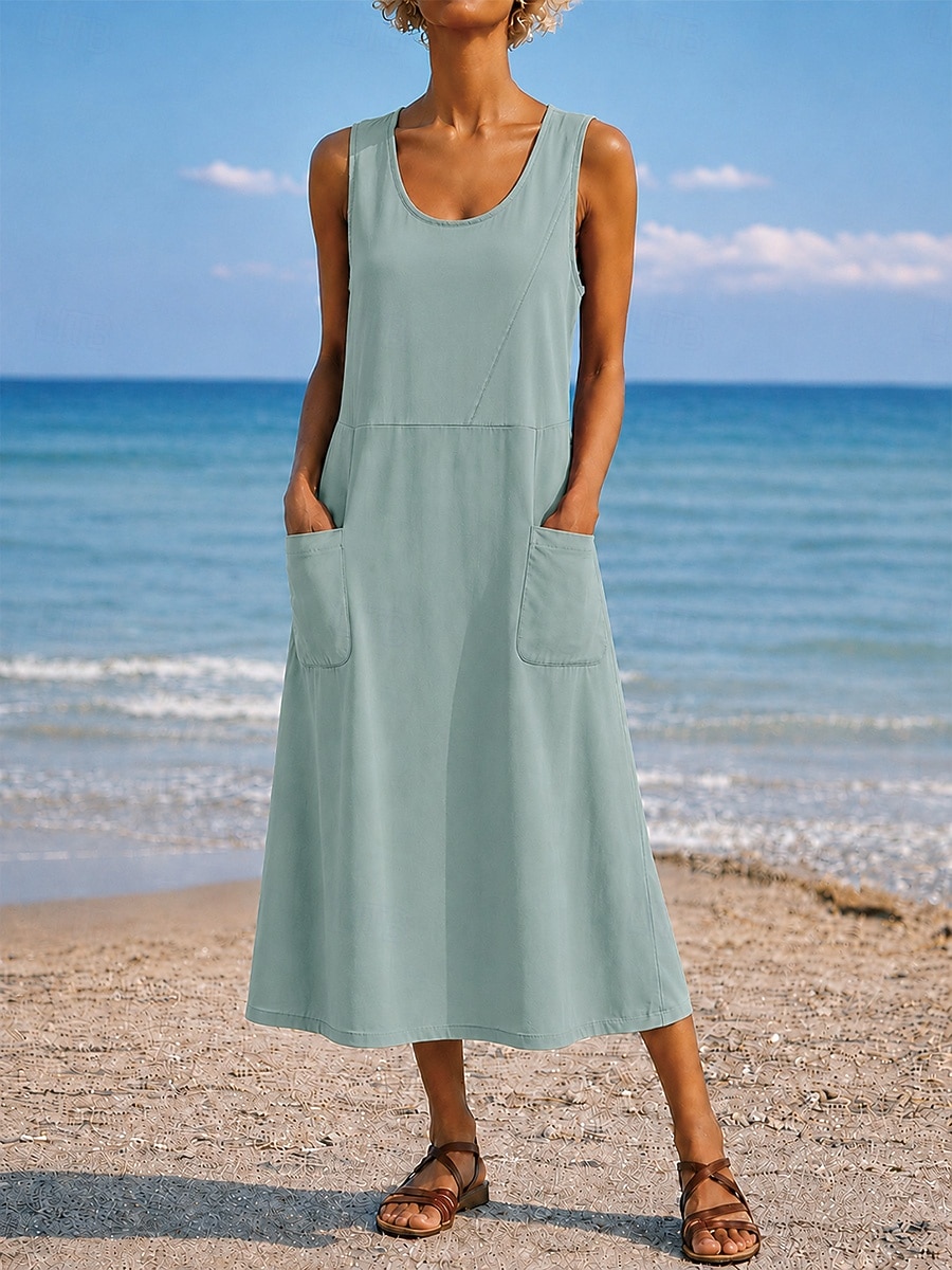 Per donna Abito maxi Abito a Tubino Vestito Estivo Casual Quotidiano Vestibilità comoda Semplice Senza Maniche Girocollo Blu Nero Bianco Verde chiaro Estate Primavera Autunno del 2026 a $21.99 –P11