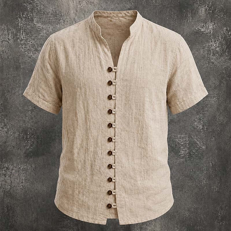 Men Linen Shirt Summer Shirt Beach Wear Button Up Shirt Plain Casual Vacation Black White Pink Sky Blue Short Sleeve Stand Collar Spring & Summer Summer Clothing Apparel Buttons 2026 - $24.99 –P1