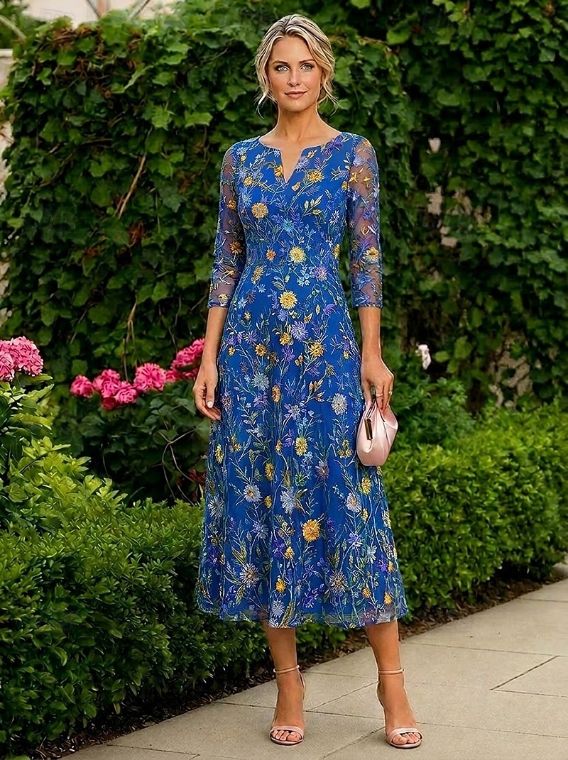 A-Line Dress Ankle Length Mother of the Bride Dress 3/4 Length Sleeve Crew Neck V Neck Elegant Simple Casual Formal Wedding Guest Semi Formal Lace with Embroidery Appliques 2026