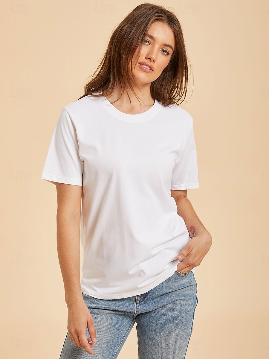 Women's T Shirt Cotton Shirt Tee Top Solid Color Fashion Stylish Basic Short Sleeve Crew Neck Regular Tops Casual Daily Going out Blue Khaki Black White Yellow Summer Spring 2026 - $19.99 –P9