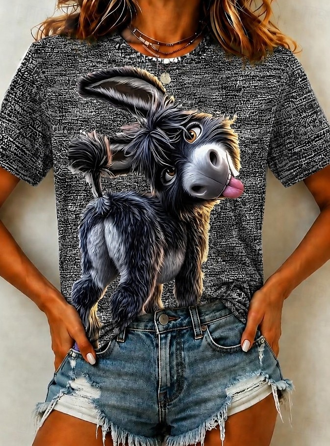 Women's T Shirt Color Block Print Graphic Animal Giraffe Vintage Stylish Classic Short Sleeve Crew Neck Long Tops Casual Daily Blue White Black Purple Summer Spring 2026 - $21.99 –P9