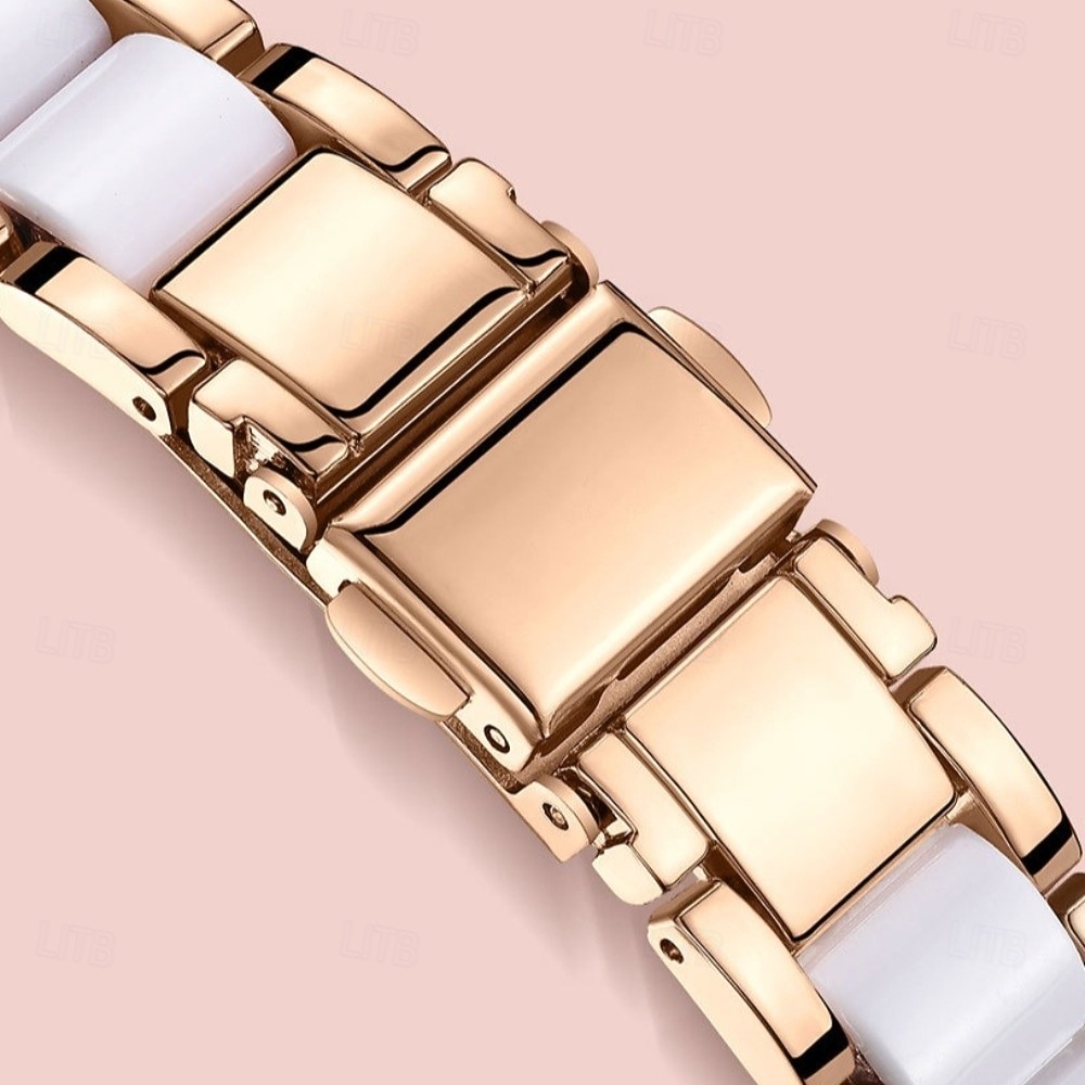 Women's Rose Gold Fashion Watch, White Ceramic Style Link Bracelet, Mother of Pearl Dial with Crystal Bezel, Elegant Quartz Dress Wristwatch for Ladies, Perfect Jewelry Gift for Her 2026 - $28.99 –P5