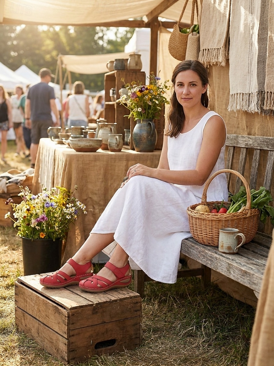 Sandali da pescatore da donna rossi a punta chiusa – sandali da passeggio con tomaia traspirante in tessuto traforato e chiusura regolabile con velcro per il massimo comfort in viaggio e per tutti i del 2026 a $26.99 –P3