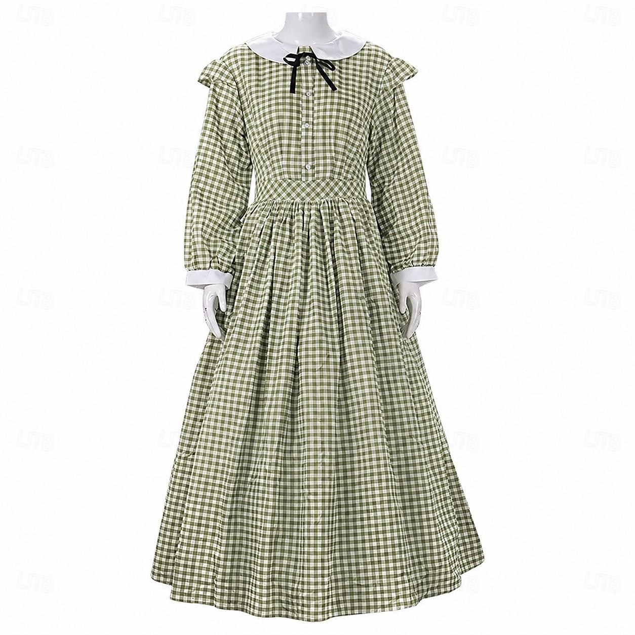 Retro / vintage Wiktoriańskie 19 wiek Południe Sukienka Wymyślny kostium Pionierka Wzór kraciasty W kratkę Krój A Strój na bal maskowy Damskie Halloween Karnawał Światowy Dzień Książki Bal maskowy 2026 - $48.99 –P1