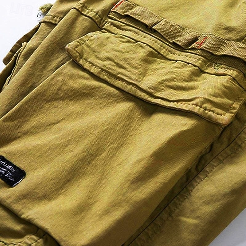 Men's Cargo Shorts Shorts Summer Shorts Drawstring Elastic Waist Multi Pocket Solid Color Plain Comfort Wearable Short Casual Daily Outdoor Fashion Casual Khaki Black Inelastic 2026 - $37.99 –P11