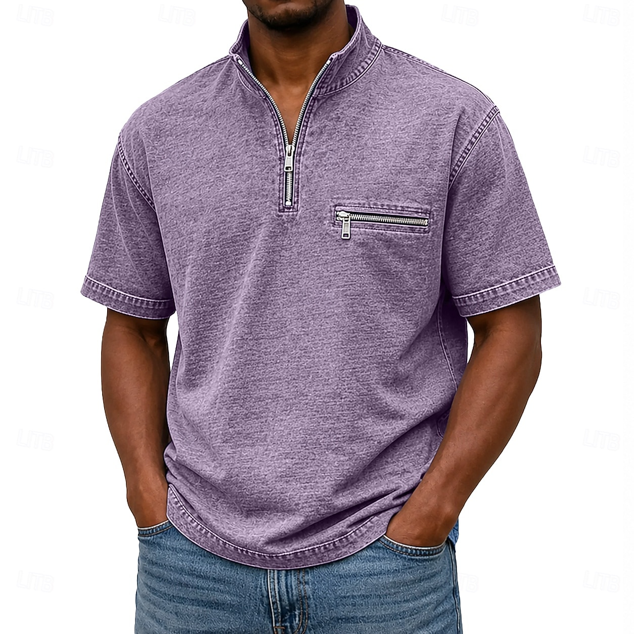 SoftFade™ Men's Polo Shirts Acid Wash Shirt Casual Work Quarter Zip Ribbed Polo Collar Short Sleeve Fashion Basic Plain Zipper Pocket Summer Spring Blue Violet Navy Blue Green 2026 - $32.99 –P4