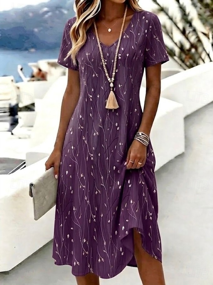 Per donna Abito Midi Vestito T-Shirt Abito a trapezio Vacanza Casual Boho Spiaggia Vestibilità regolare Ombre Floreale Grafico Manica Corta Scollo a V Blu Rosa Viola Arancione Estate Primavera del 2026 a $10.99 –P2