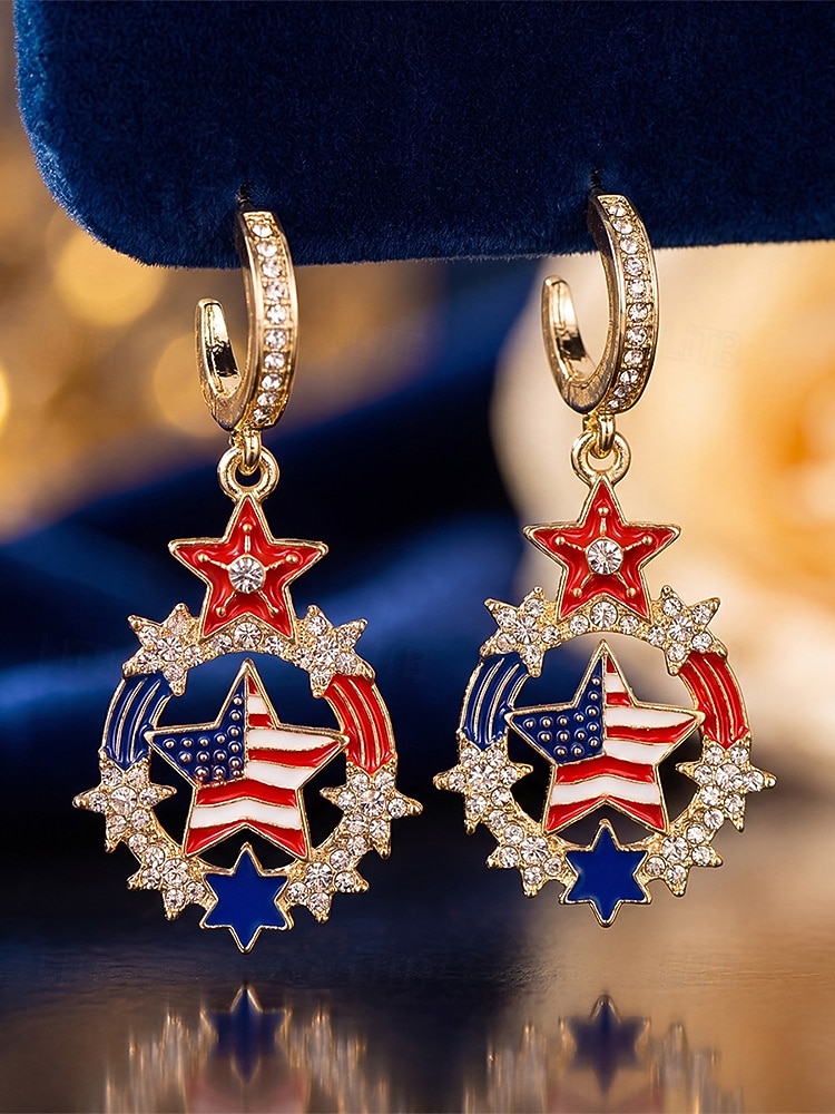 patriotyczne kolczyki pamiątkowe damskie, stop 4 lipca &Kolczyki wiszące America 250, wielokolorowe, czerwono-biało-niebieskie, efektowne, na paradę, przyjęcie 2026 - $11.99 –P6