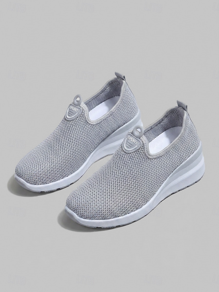 Zapatillas de mujer grises transpirables de malla, sin cordones, para caminar: zapatillas ligeras con cuña para viajar, pasear en verano y para uso casual. 2026 - $26.99 –P3