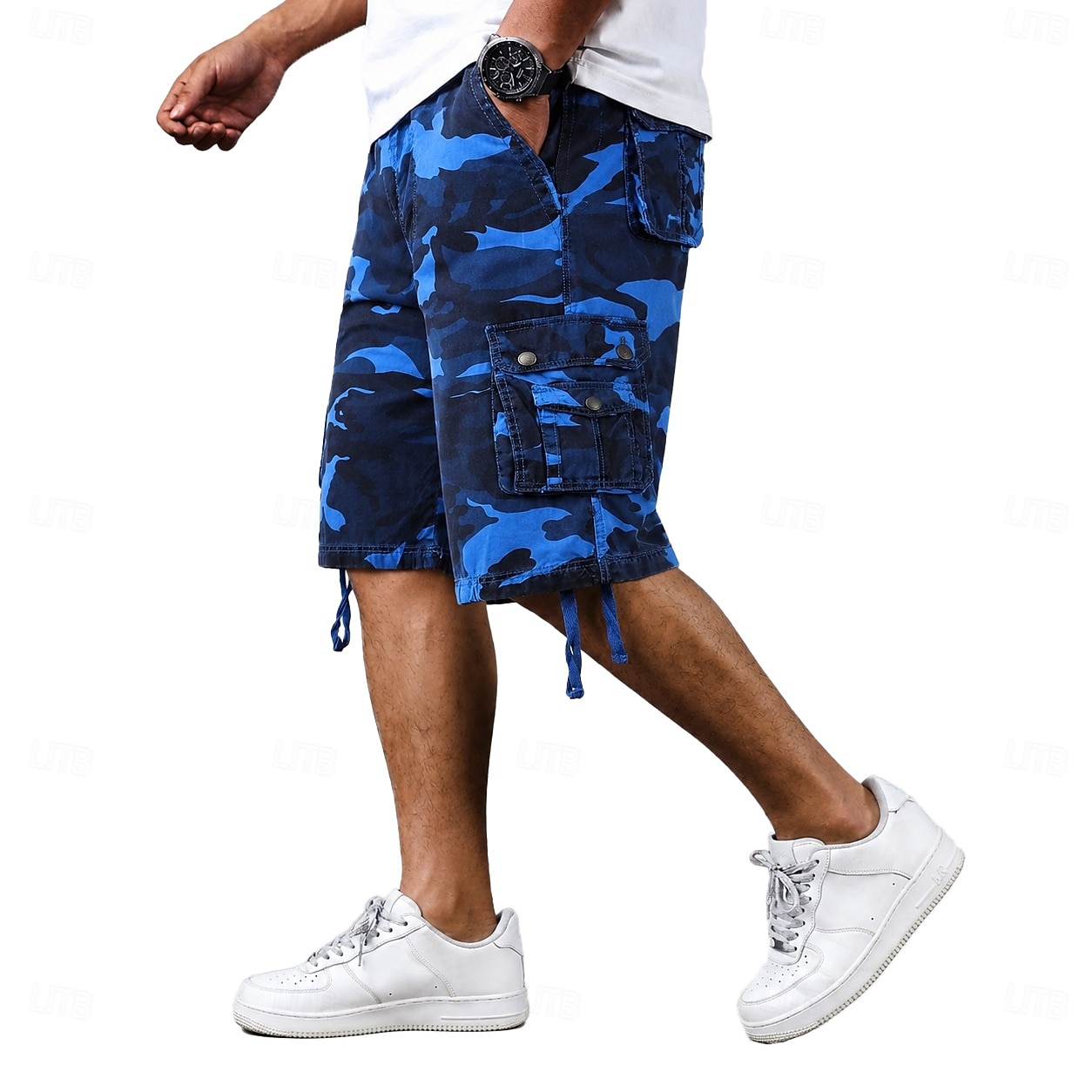 Men's Comfort Waist Tactical Cargo Cargo Shorts Shorts Casual Shorts Pocket Elastic Waist Plain Camouflage Breathable Knee Length Casual Outdoor Streetwear Fashion Streetwear Blue Khaki Inelastic 2026 - $35.99 –P1