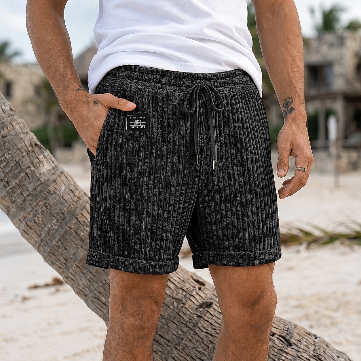 Męskie Szorty Szorty na co dzień Sztruksowe szorty Kieszeń Elastyczny pas Równina Pionowe paski Komfort Oddychający Nad kolano Codzienny Na zewnątrz Plaża Urlop Moda Khaki Czarny Elastyczny 2026 - $27.99 –P5