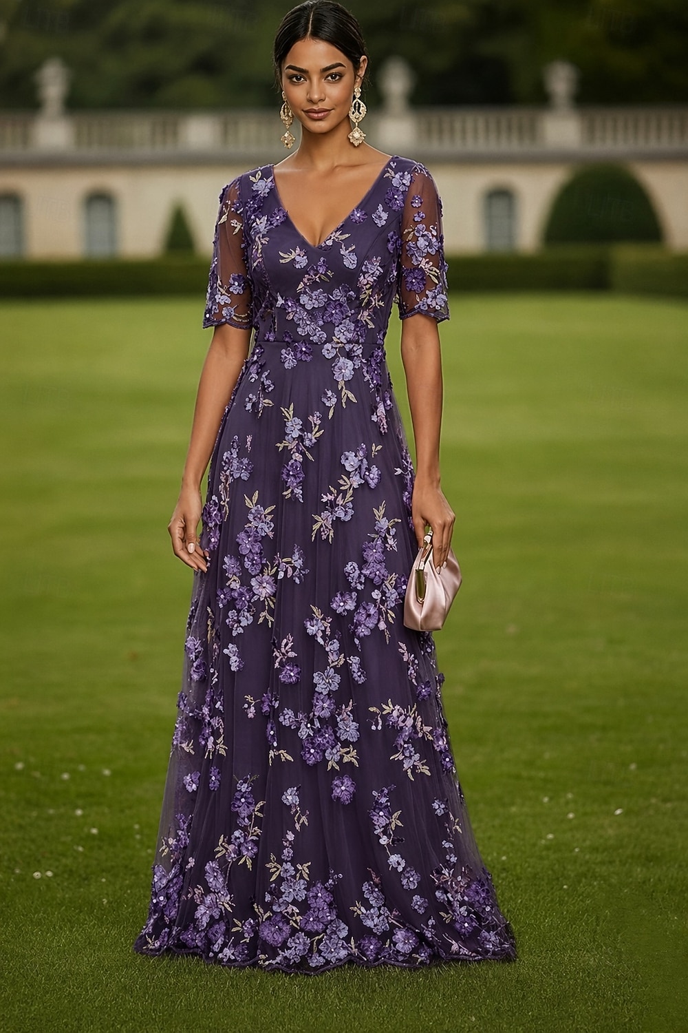 Linea ad A Abito Lunghezza al pavimento Vestito maxi Vestito da Festa Abito da Cocktail Abito da cerimonia per signora Manica Corta Scollo profondo Elegante Vintage Lussuoso Formale Ospite di nozze del 2026 a $182.99 –P13